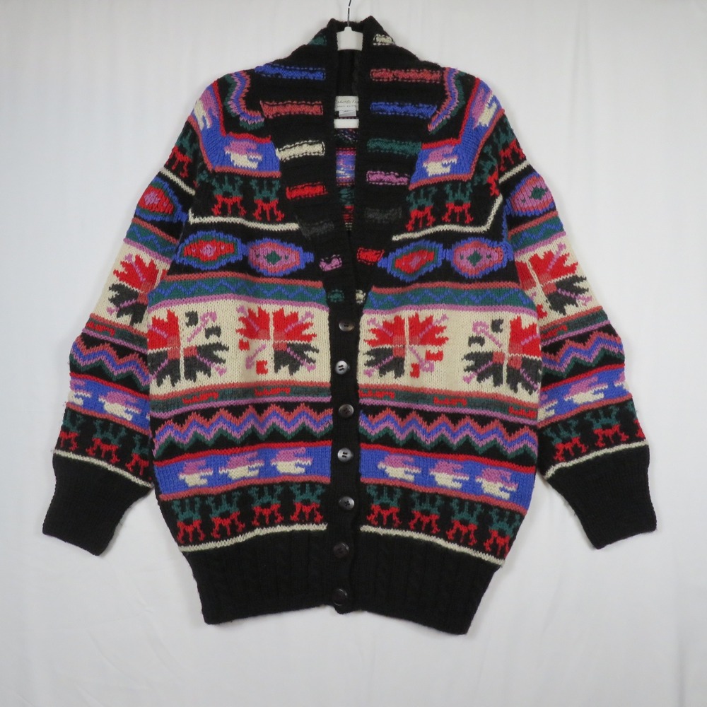 Roberta Frost Hand Knitted 100% Virgin Wool Cardigan‎ Sweater Womens Large